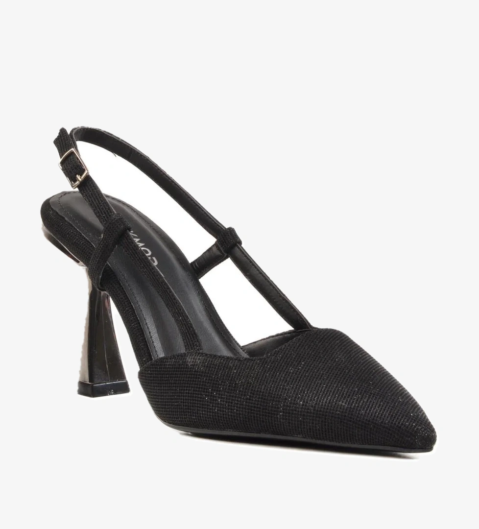 459158 Z Siyah Simli Tekstil Kadın Abiye Ayakkabı Stiletto Düğün Nişan Ayakkabısı - Görsel 1