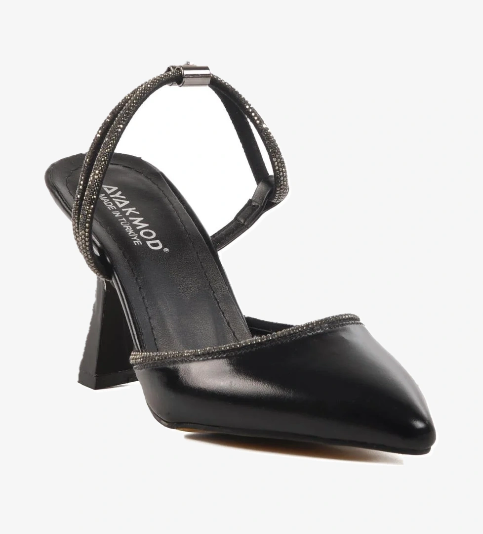 417603 Z Siyah Taşlı Kadın Topuklu Ayakkabı Stiletto - Görsel 1