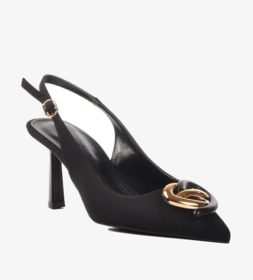575010 Z Siyah Saten Kadın Topuklu Ayakkabı Stiletto