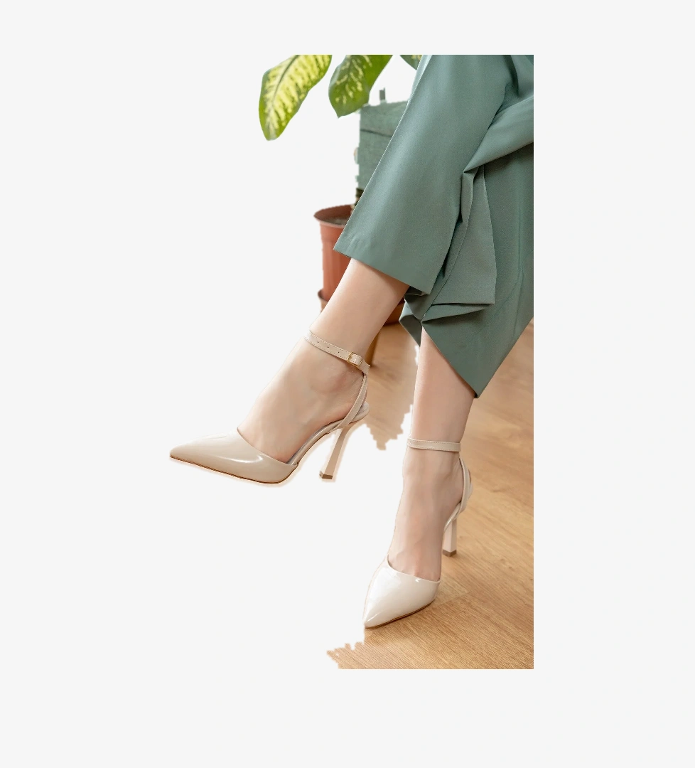 Alberta Bej Rugan (10 Cm Topuk Boyu ) Sivri Burun Topuklu Ayakkabı - Görsel 1