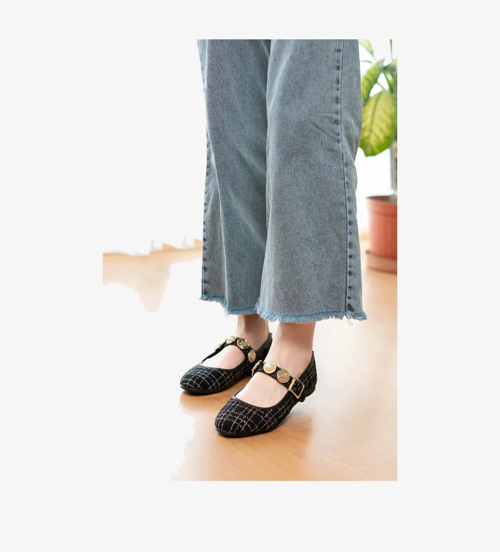 Divolya Myra Siyah Bareti Aksesuarlı ( 1 Cm Topuklu ) Baretli Yuvarlık Burun Babet model görseli