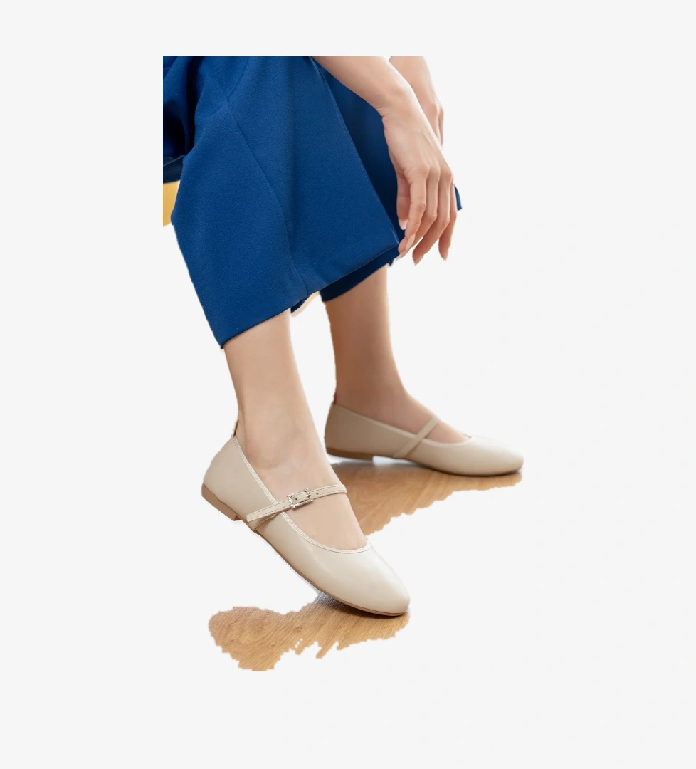 Armi Bej Taşlı Baretli ( 1 cm Topuklu ) Yuvarlık Burun Babet