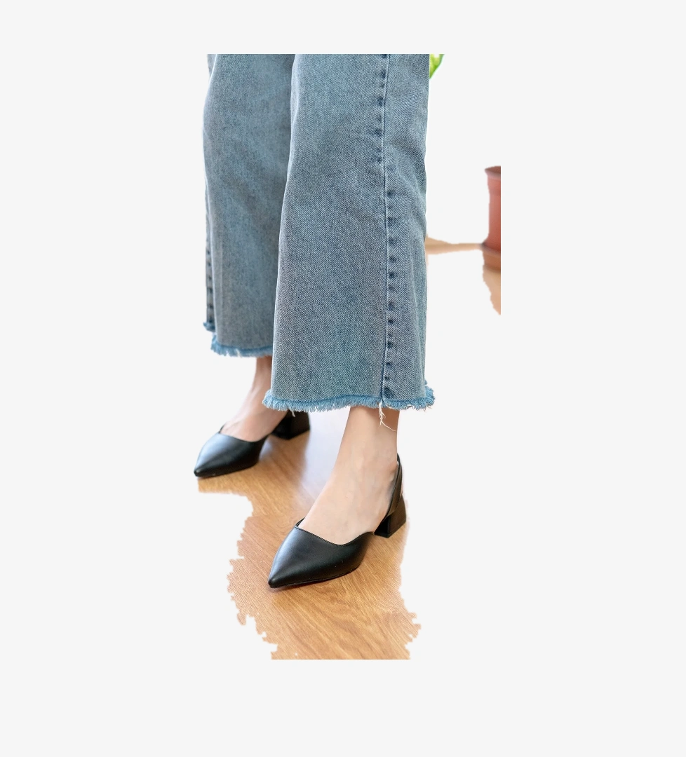 Button Siyah ( 4 cm Topuklu ) Sivri Burun Topuklu Ayakkabı