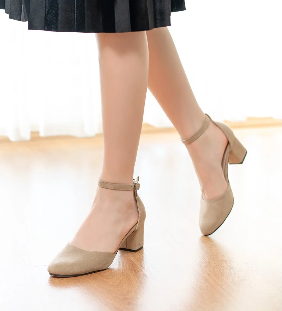 Cordon Bej Süet Yuvarlak Burun ( 5 Cm Topuklu ) Topuklu Ayakkabı