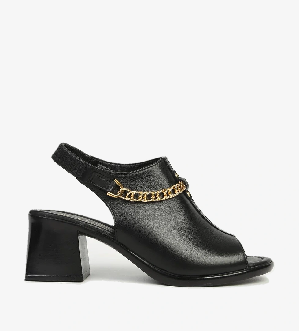 Siyah Deri Kadın Topuklu Ayakkabı PC-54632