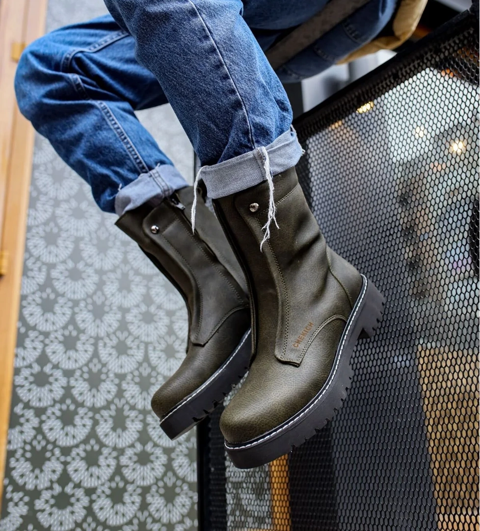 Fermuarlı Erkek Düz Bot Haki