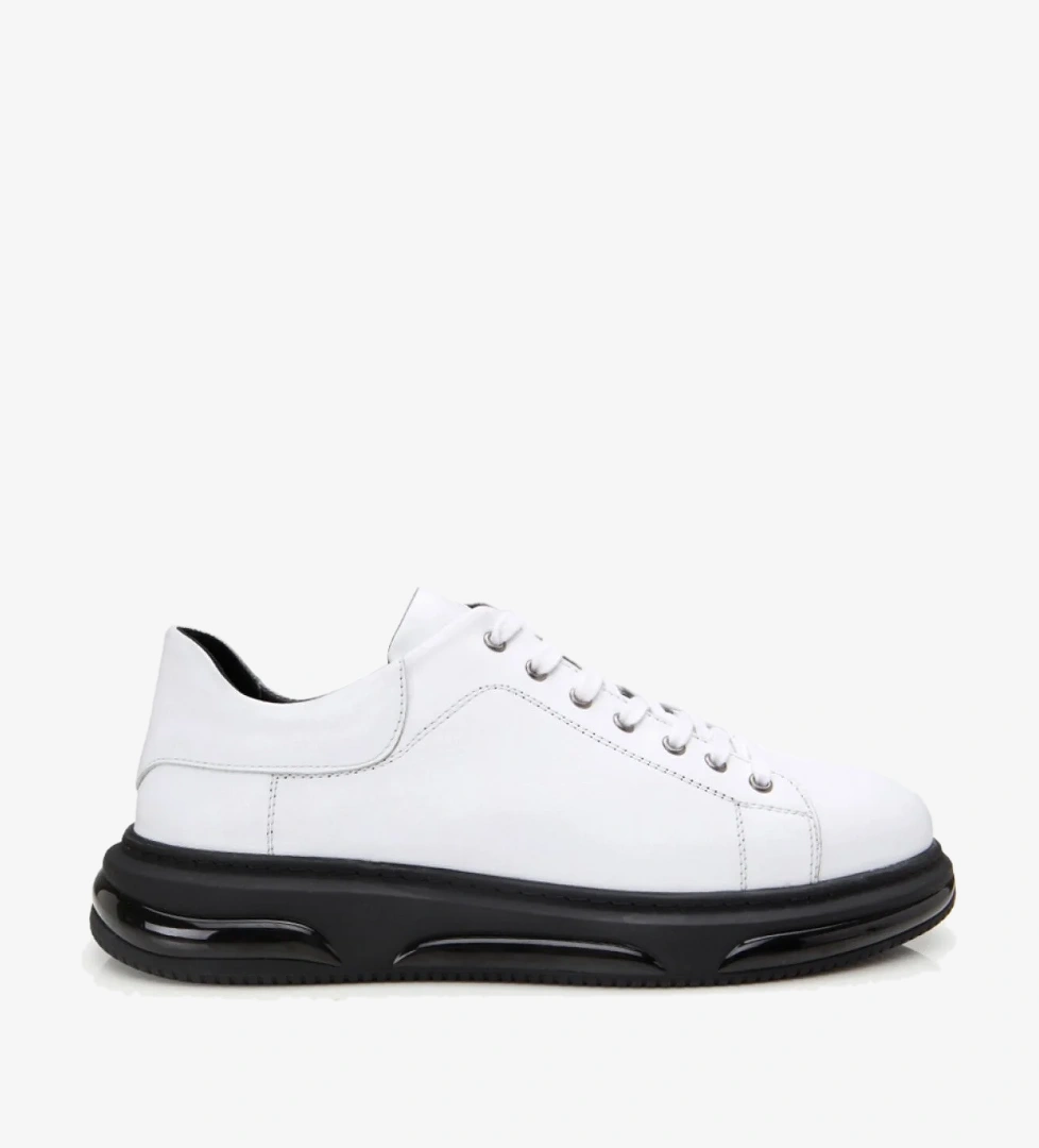 Erkek Deri Beyaz Hafif Tabanlı Spor Ayakkabı