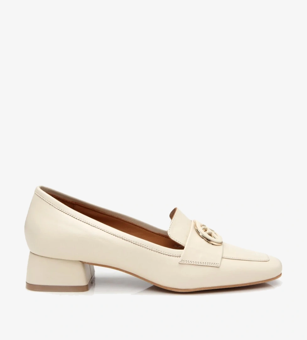 Hotiç Kadın Deri Ekru Tokalı Kalın Topuklu Klasik Loafer model görseli