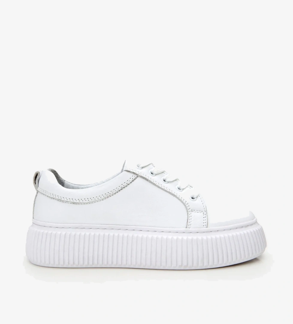Kadın Deri Beyaz Kalın Tabanlı Spor Ayakkabı - Görsel 1