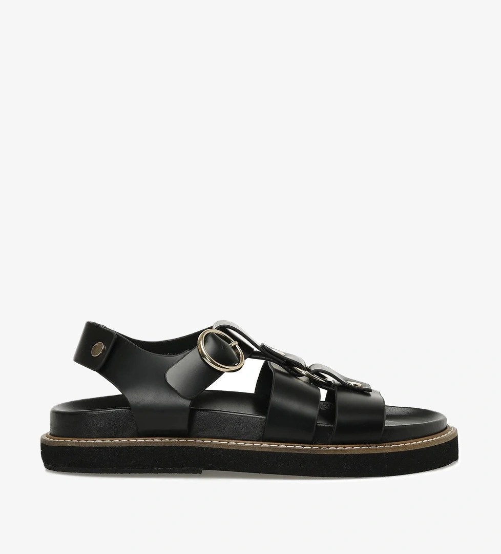 HERMON 5FX Siyah Kadın Kalın Taban Sandalet - Görsel 1