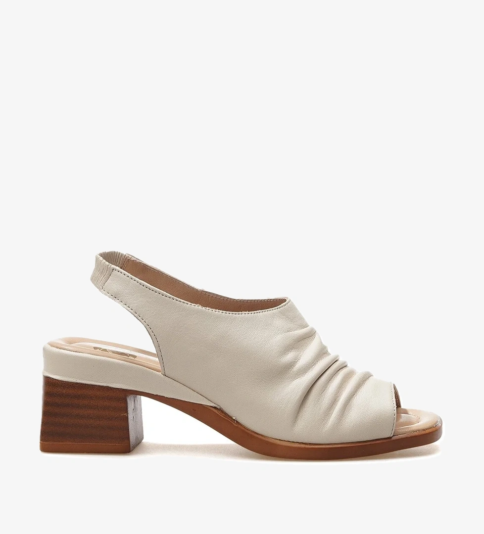 Kadın Hakiki Deri Topuklu Günlük Sandalet 25y 2311513y Z Bej