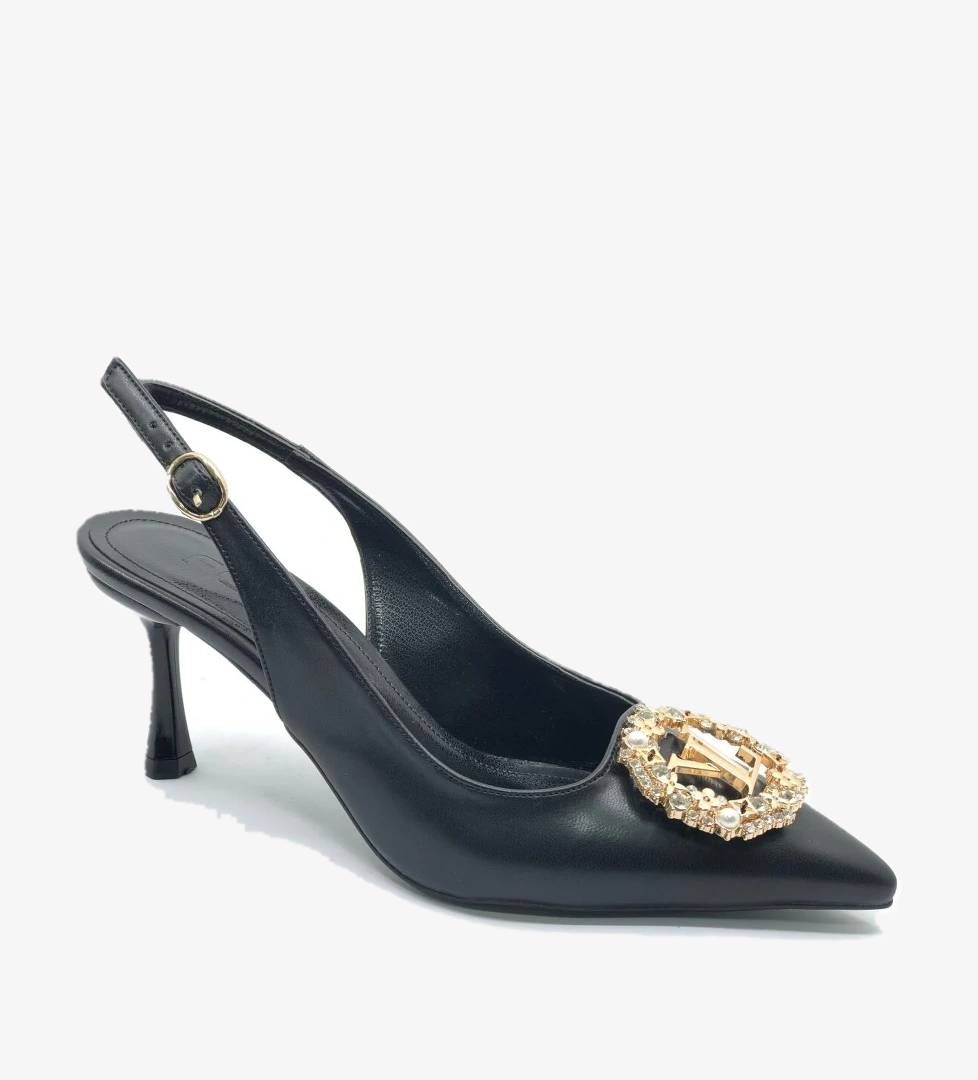 Taşlı Toka Detaylı Arkası Açık Stiletto Kadın Topuklu Ayakkabı - Görsel 1