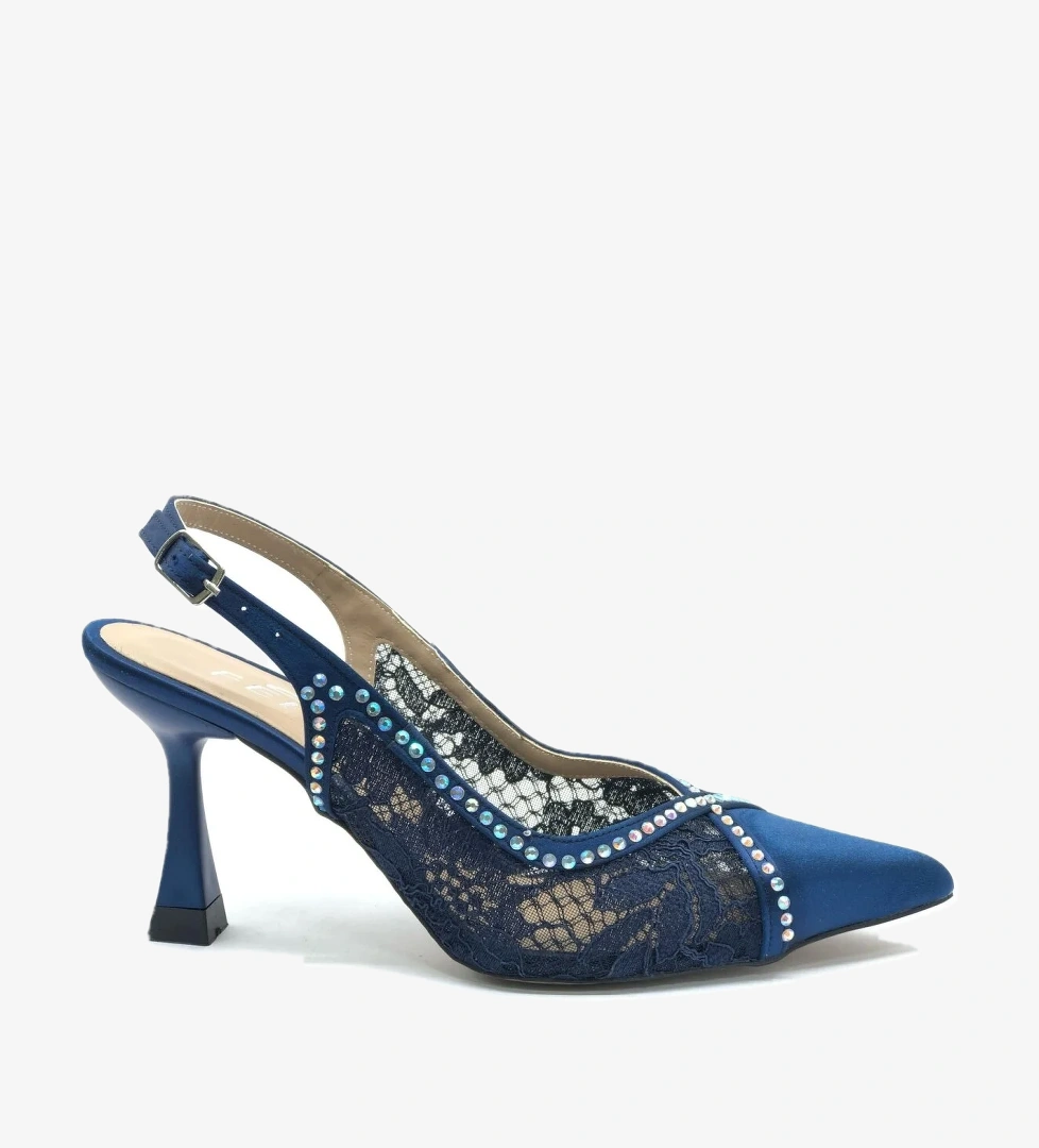 Feles Saten Dantel Taş Detaylı Arkası Açık Stiletto Kadın Topuklu Ayakkabı model görseli