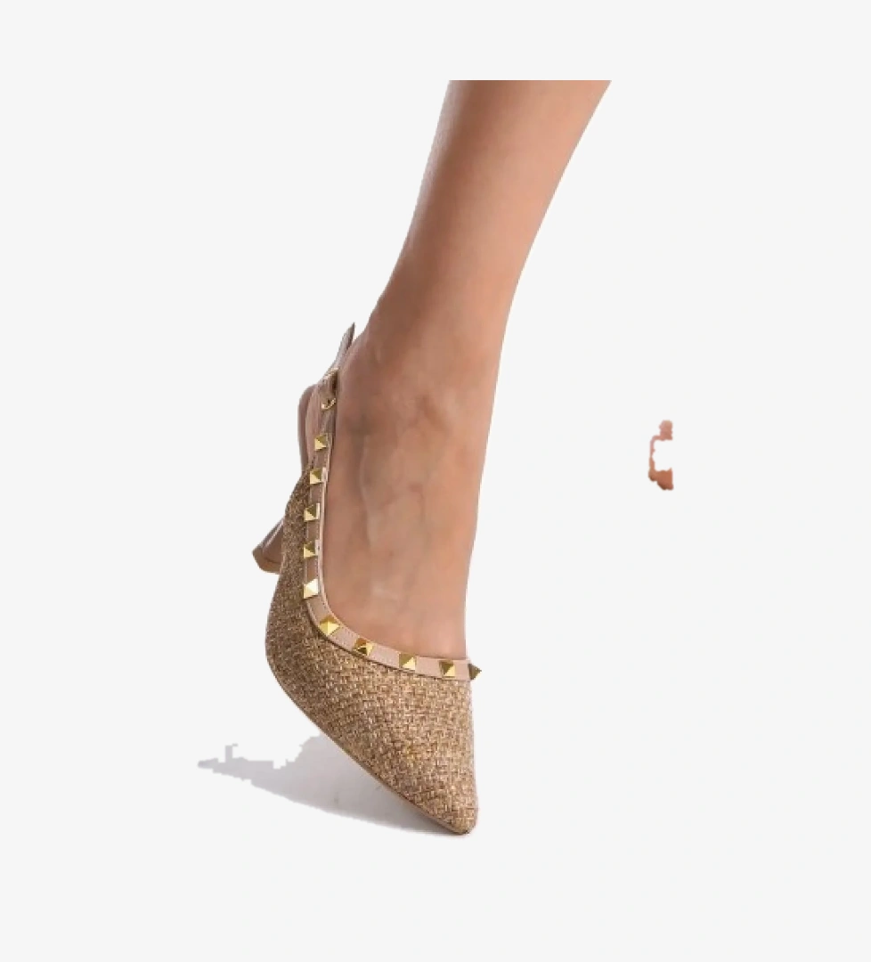 Feles Hasır Zımba Detaylı Arkası Açık Stiletto Kadın Topuklu Ayakkabı model görseli