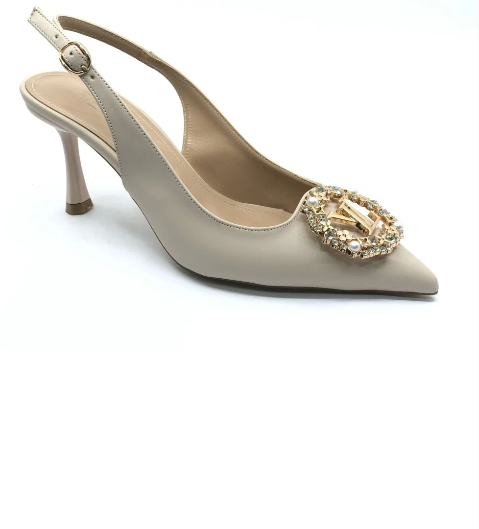 Taşlı Toka Detaylı Arkası Açık Stiletto Kadın Topuklu Ayakkabı