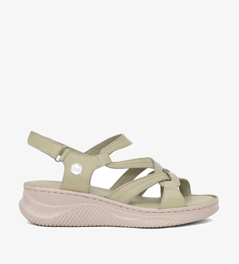 D25YS-2265 Kadın Hakiki Deri Dolgu Topuk Sandalet Yeşil