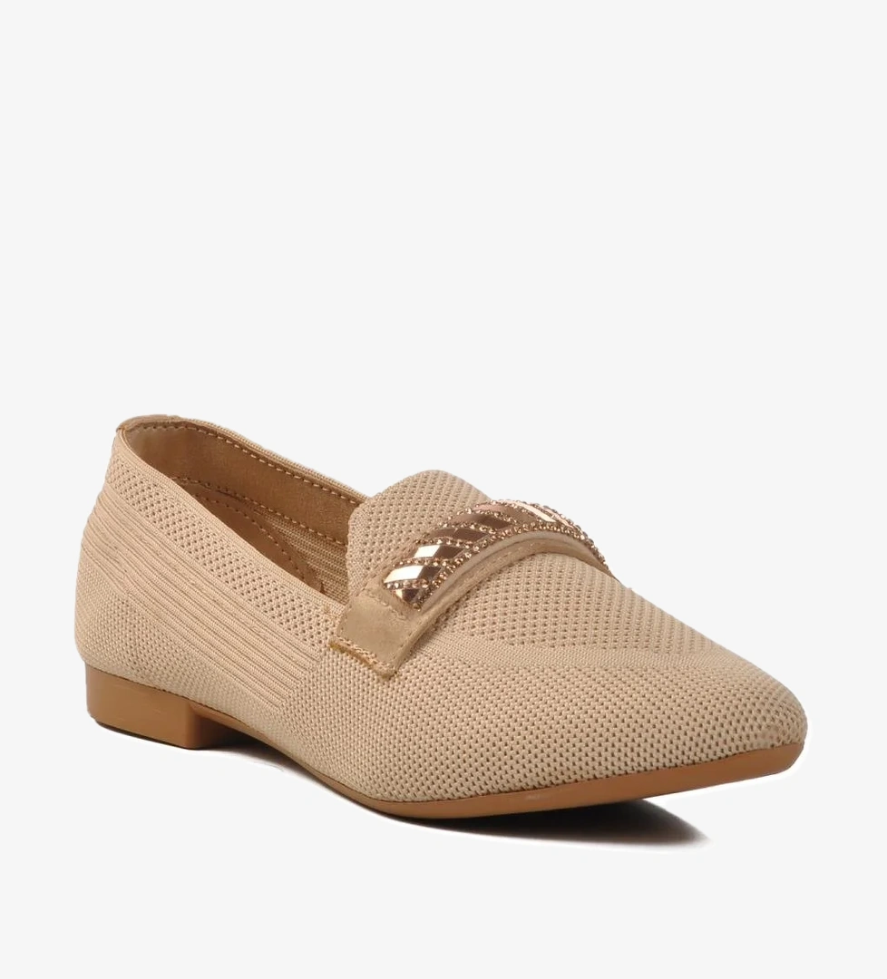 517046 Z Bej Kadın Taşlı Babet - Görsel 1