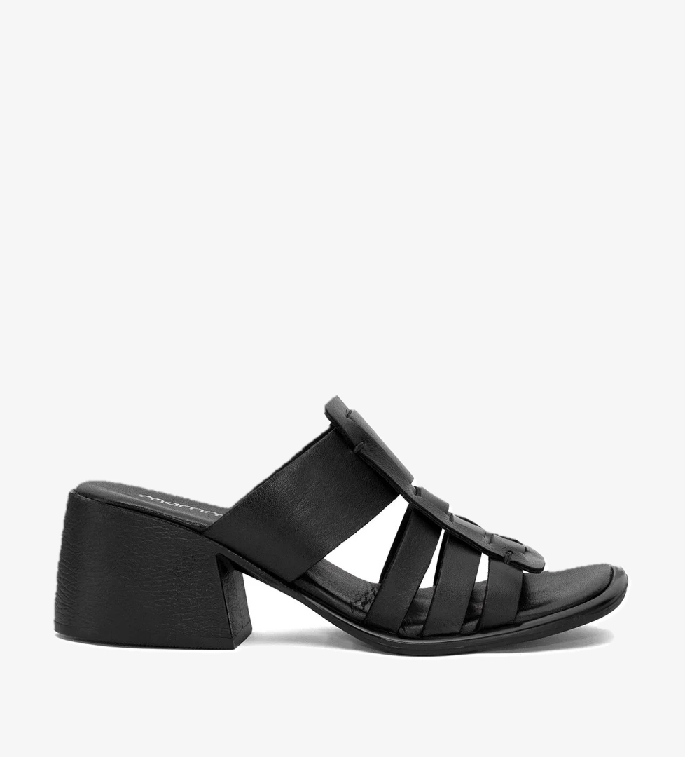 D25YT-1540 Kadın Hakiki Deri Topuklu Terlik Siyah