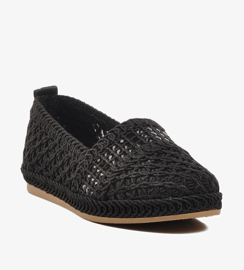 PC-54570 Z Siyah Hasır Örgü Kadın Babet