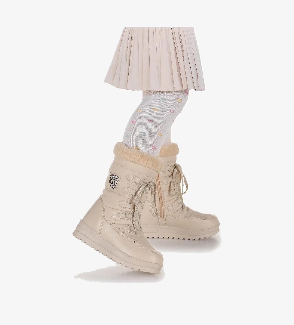 Deco İçi Termal Kürklü Kız Çocuk Kar Botu Ayakkabı Bej