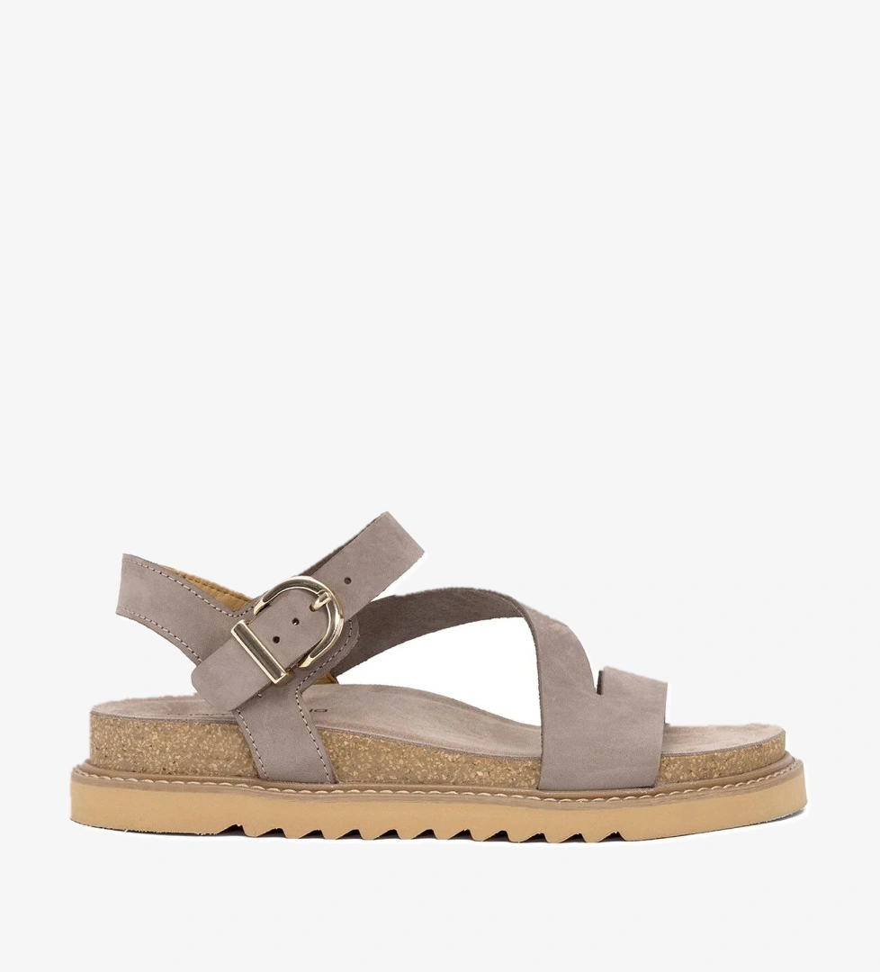 D25YS-5240 Kadın Hakiki Deri Düz Sandalet Vizon