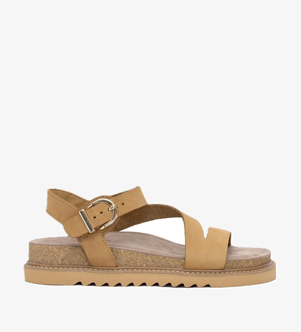 D25YS-5240 Kadın Hakiki Deri Düz Sandalet Camel - Görsel 1