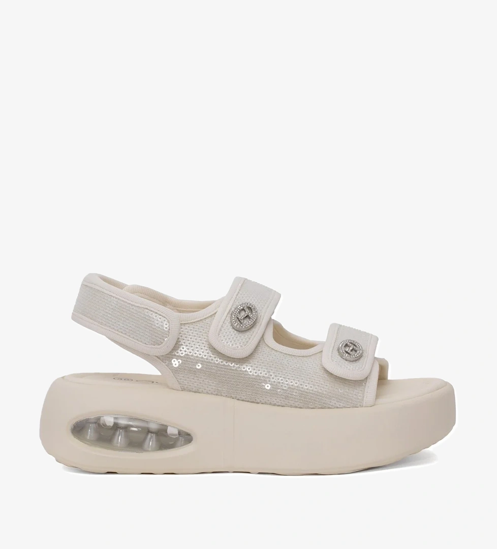 25Y418-2 Kadın Taşlı Düz Sandalet Bej