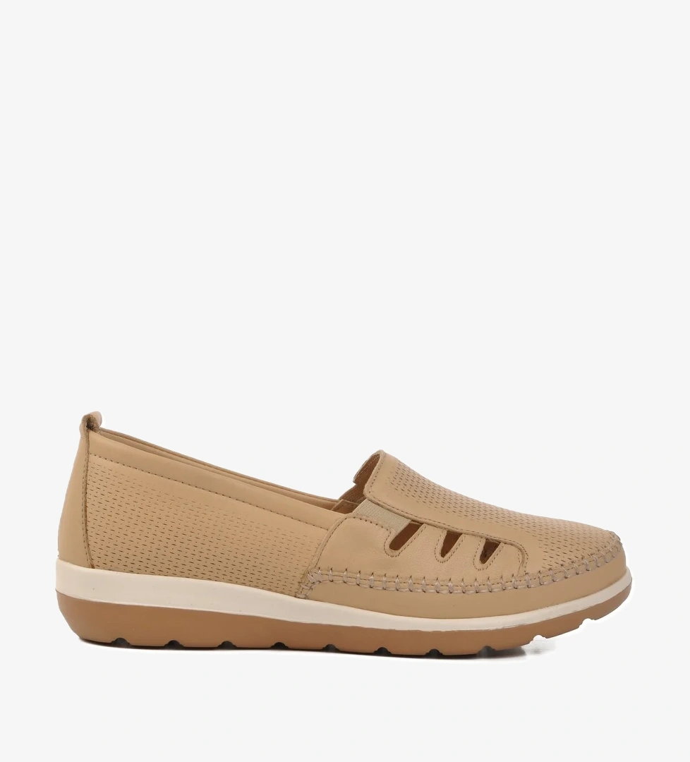 Bej Hakiki Deri Anatomik Kadın Casual Ayakkabı Z110 Z