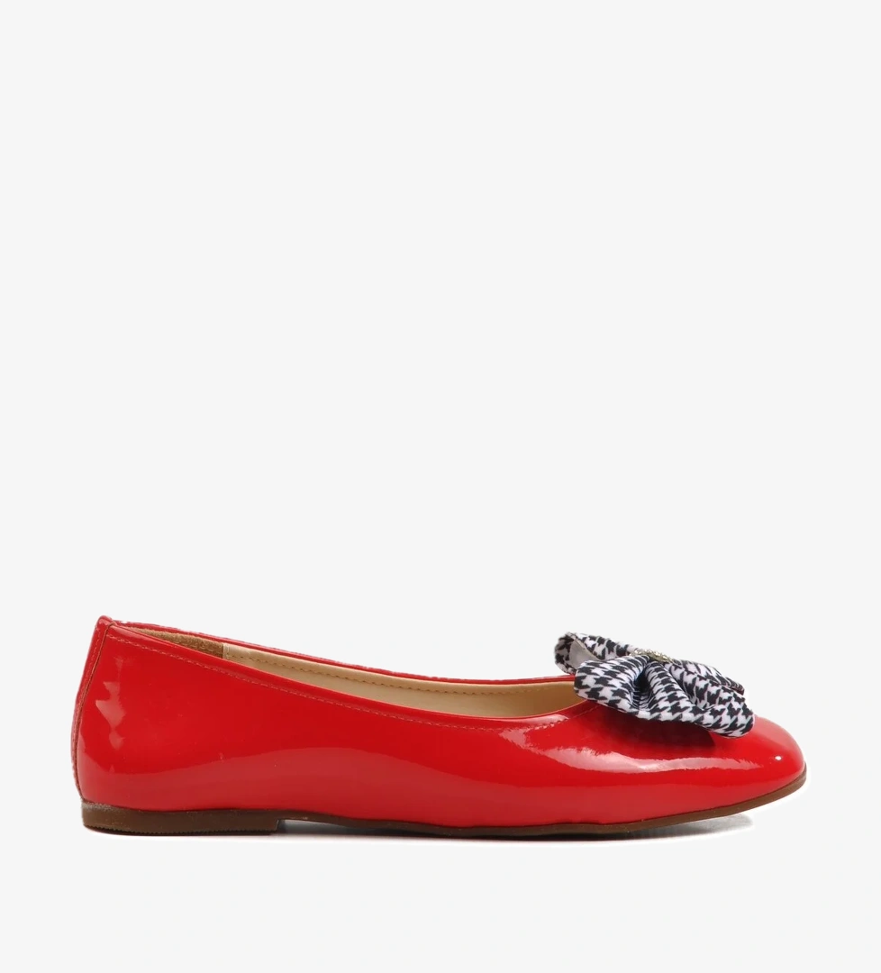 Kırmızı Rugan Fiyonk Kurdeleli Kız Çocuk Babet 180 F