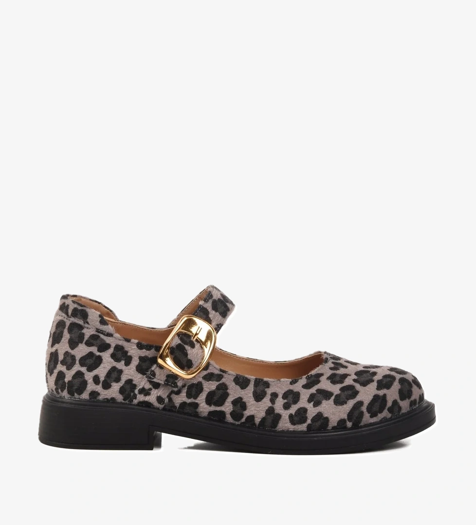 Gri Leopar Desenli Kemerli Kadın Babet 572407 Z