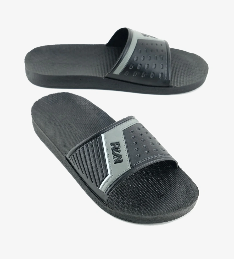 Gezer Gezer Siyah Erkek Yazlık PU Taban Suni Deri Islak Zemine Uygun Ev Bahçe Havuz Plaj Terlik Sandalet & Terlik | Flo Siyah - 1. görsel