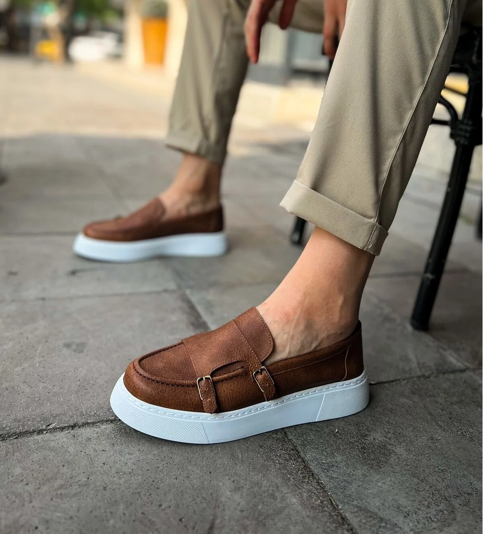 Düz Toka Detaylı Erkek Günlük Ayakkabı Taba - Görsel 1