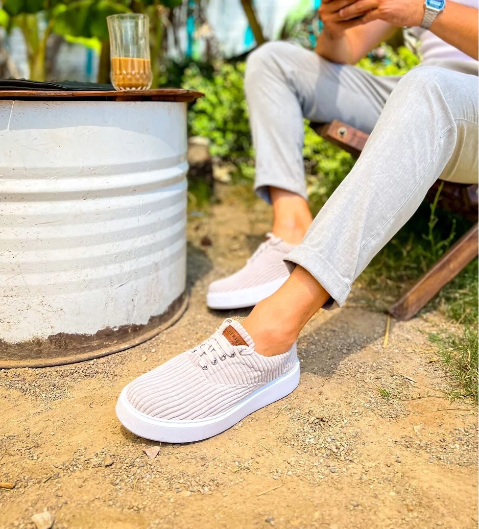 Bağcıklı Kadife Kumaş Erkek Günlük Ayakkabı Gri