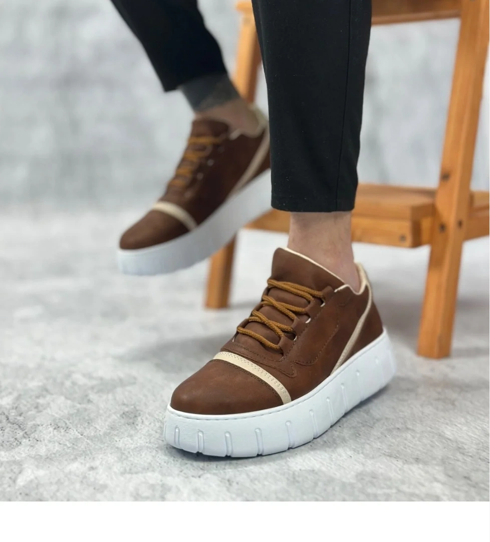 Pabucmarketi Bağcıklı Erkek Günlük Ayakkabı TABA (BEYAZ TABAN) model görseli