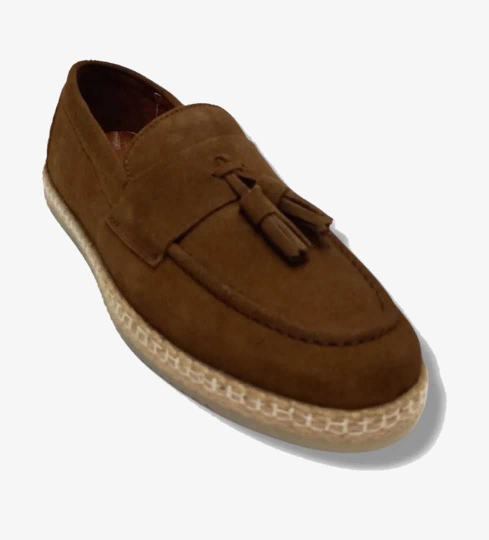 323-25 Hakiki Süet Deri Fiyonk Püsküllü Loafer Erkek Ayakkabı - Görsel 1