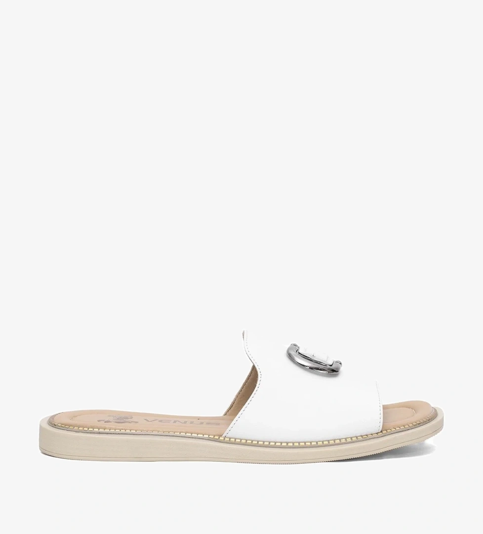 2512205Y Kadın Hakiki Deri Düz Terlik Beyaz