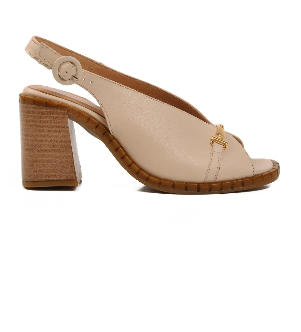 Bej Hakiki Deri Kadın Topuklu Sandalet 2511902Y Z