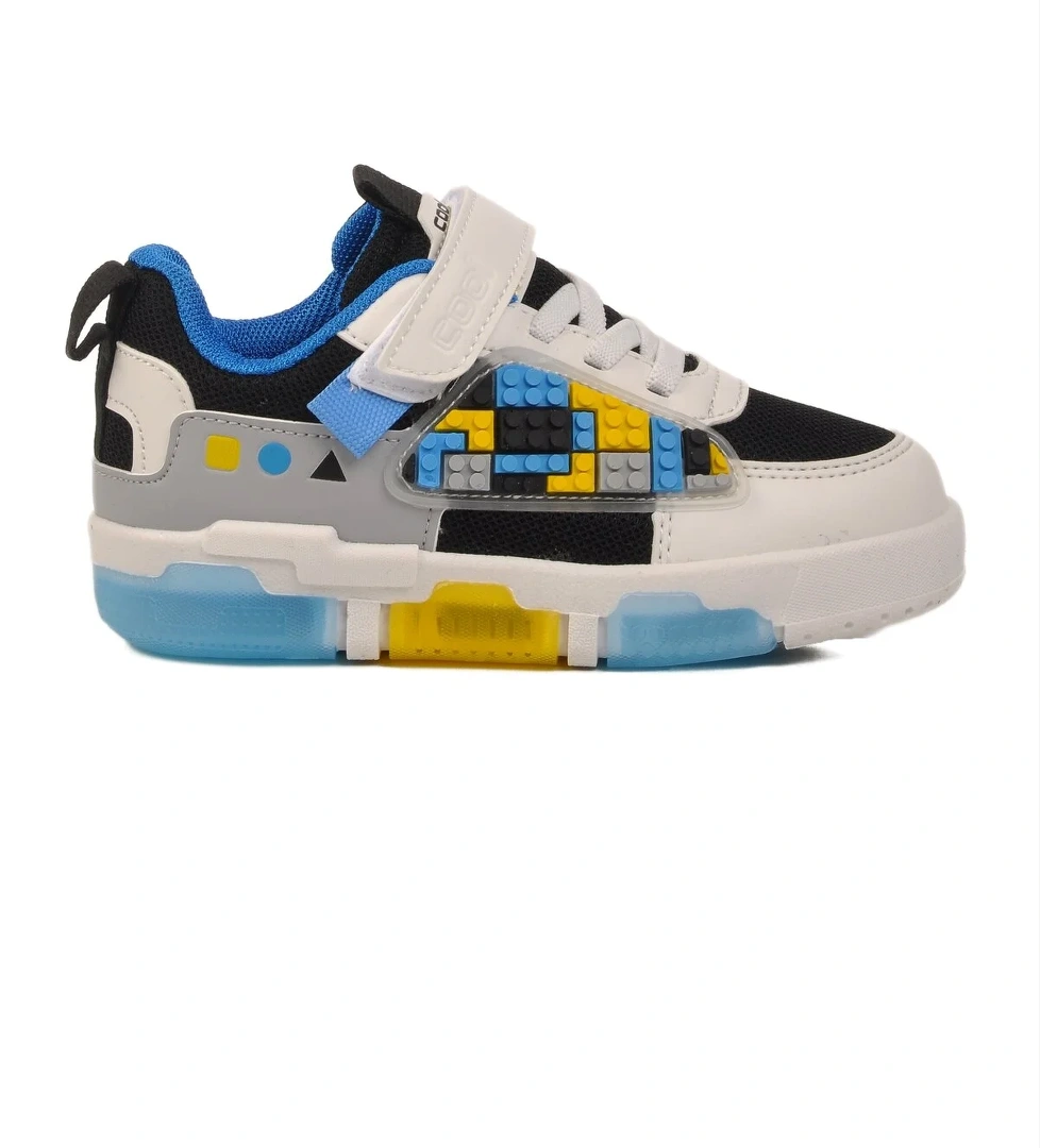 Siyah Beyaz Cırtlı Unisex Çocuk Spor Ayakkabı Legos P - Görsel 1