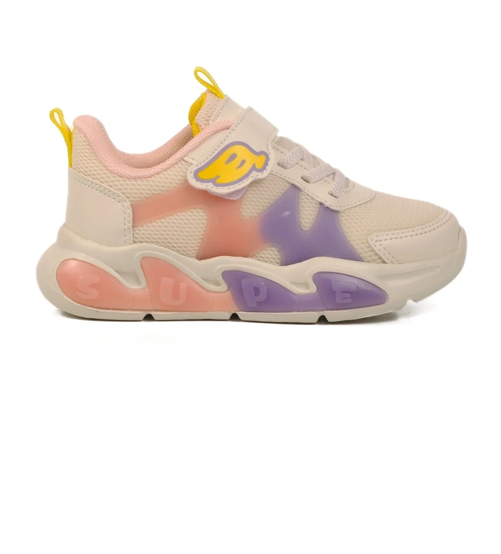 Krem Cırtlı Hafif Unisex Çocuk Spor Ayakkabı 1884 P