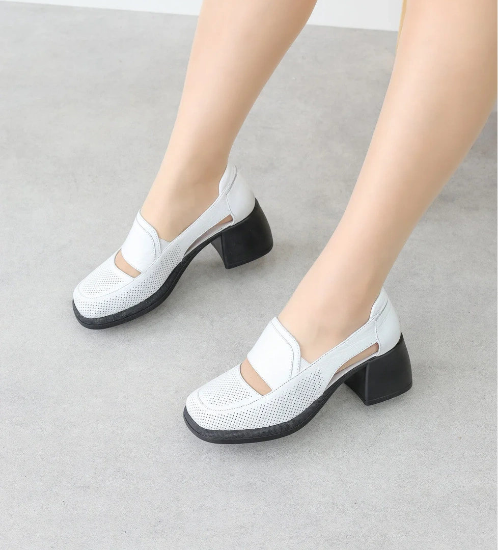 Hakiki Deri Kadın Kalın Topuklu Ayakkabı 217ZA758-02