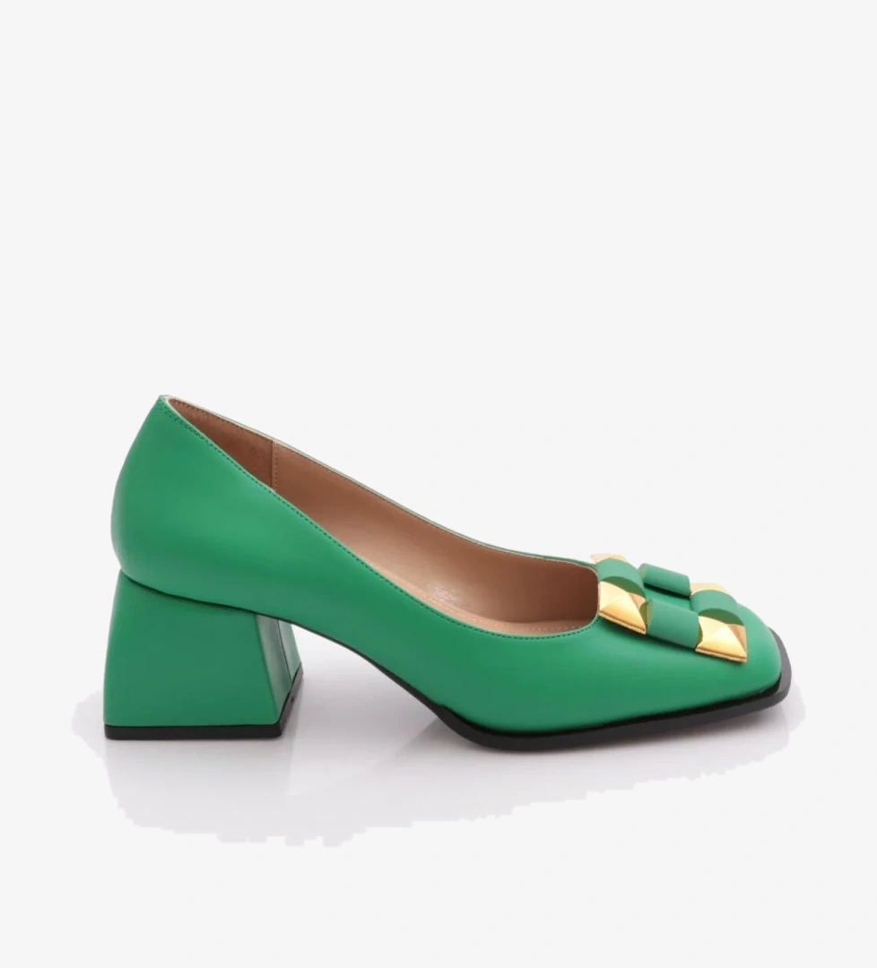 Dgn Dgn Yeşil M338 Kadin Kare Tokali Kisa Kalin Topuklu Ayakkabi Flo'da! Yeşil - 1. görsel