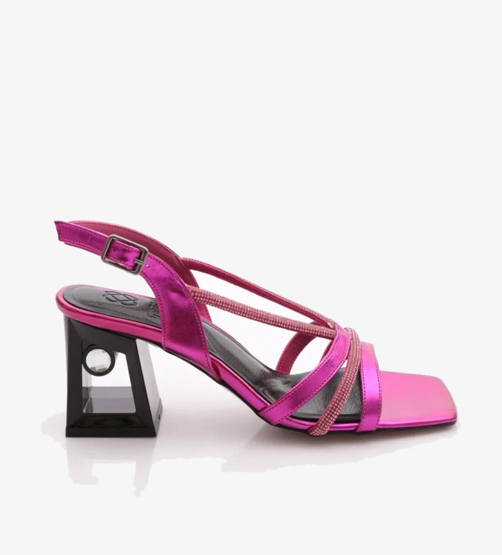 618 Kadin Silver Taşli Bantli Topuklu Sandalet - Görsel 1