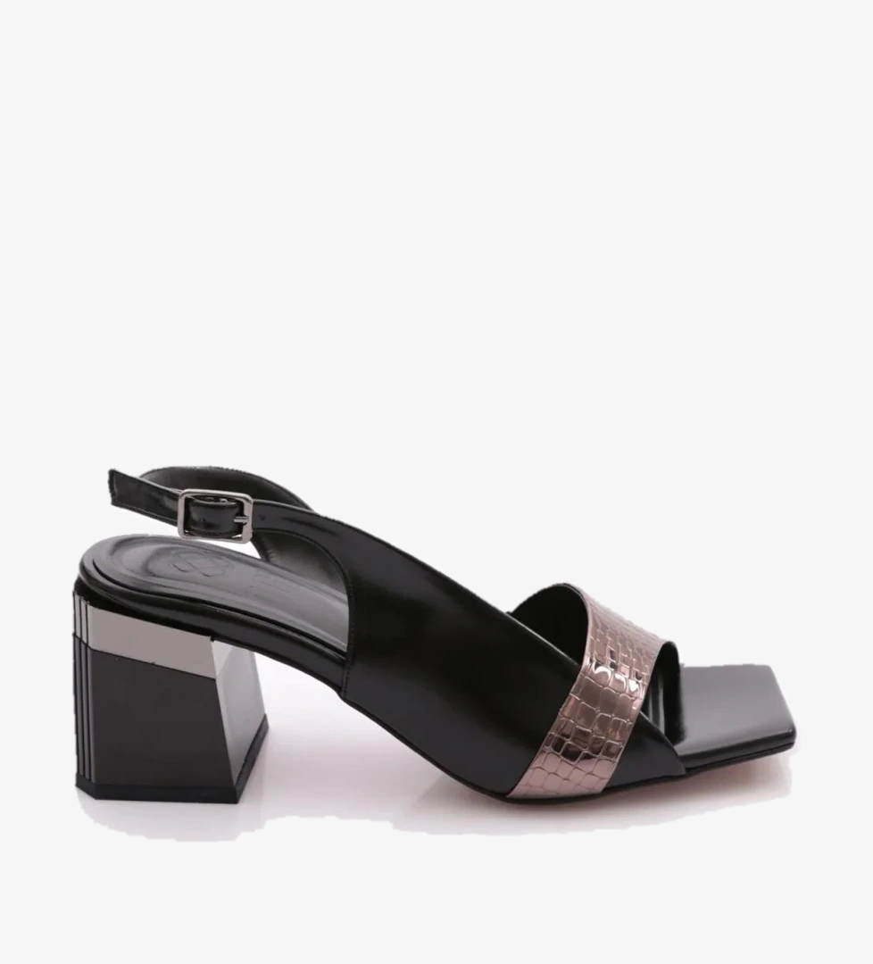 401 Kadin Şeritli Bilekten Bağlama Topuklu Ayakkabi - Görsel 1