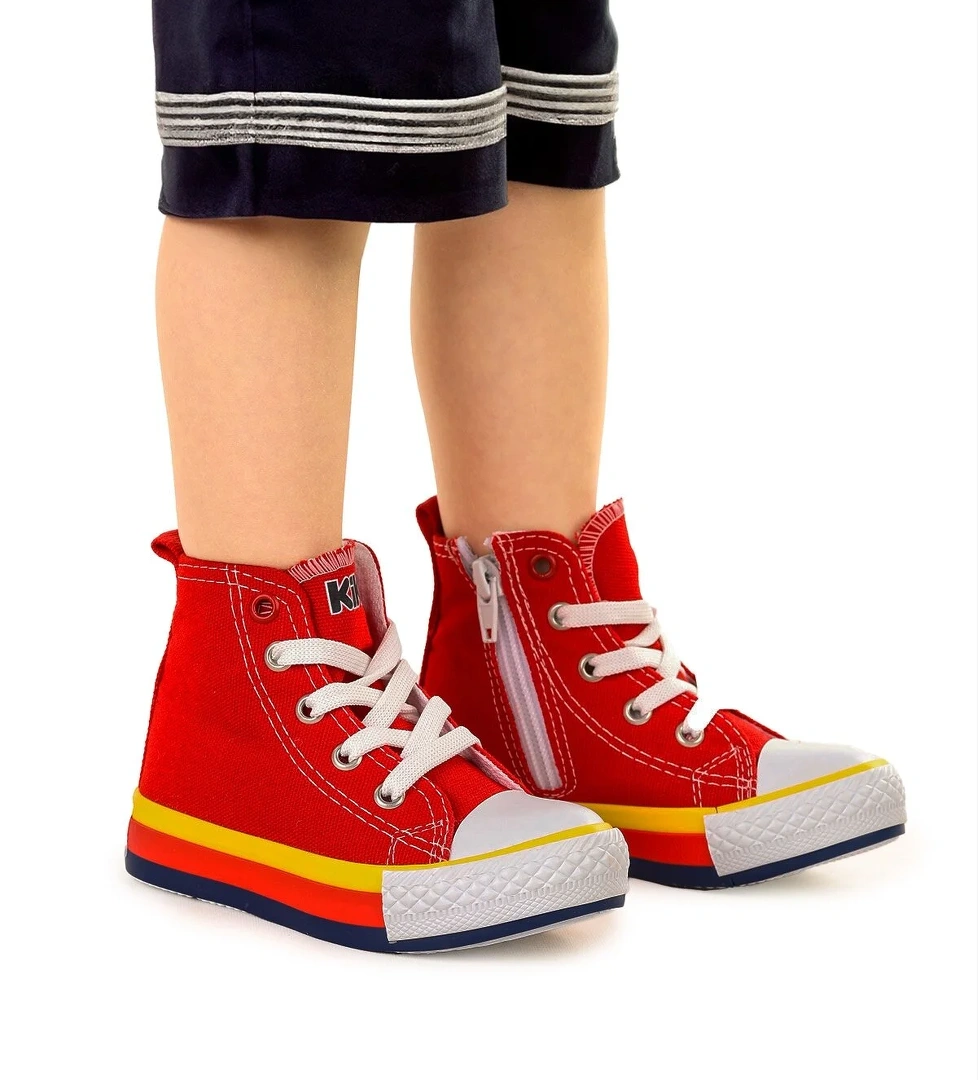 Tinna Bağcıklı Erkek Bebek Boğazlı Keten Spor Ayakkabı Kırmızı