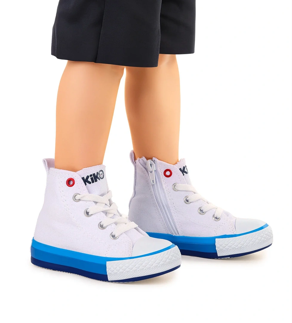 Tinna Bağcıklı Erkek Bebek Boğazlı Keten Spor Ayakkabı Beyaz - Mavi