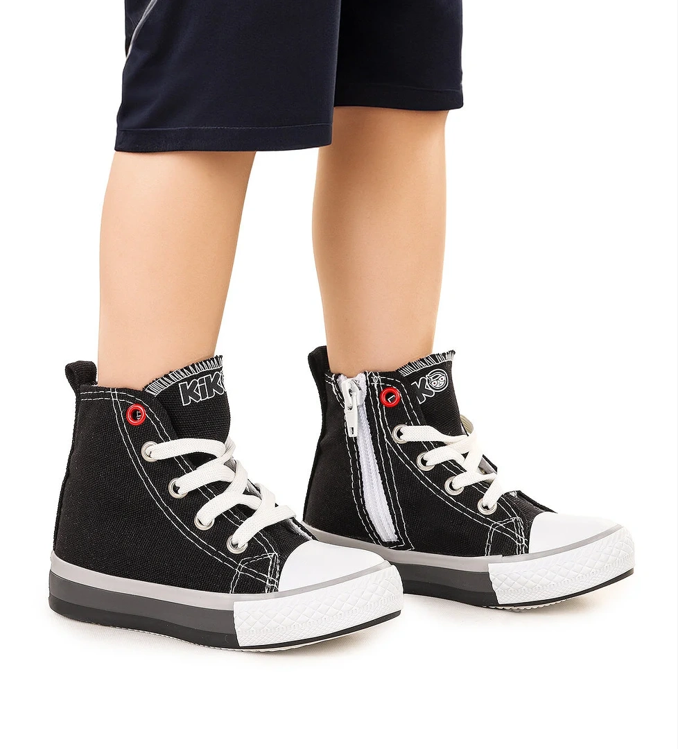 Tinna Bağcıklı Erkek Bebek Boğazlı Keten Spor Ayakkabı Siyah