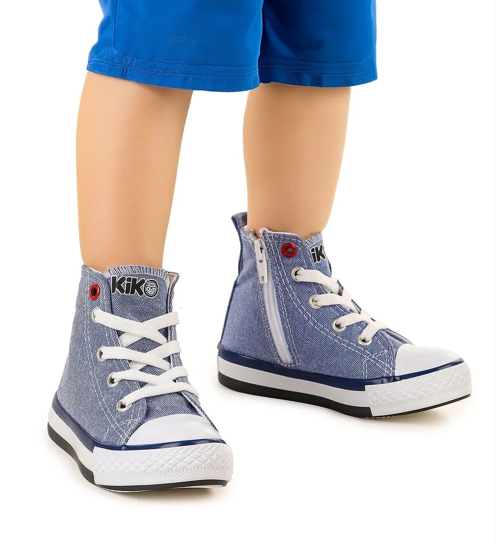 Tinna Bağcıklı Erkek Bebek Boğazlı Keten Spor Ayakkabı Kot Mavi