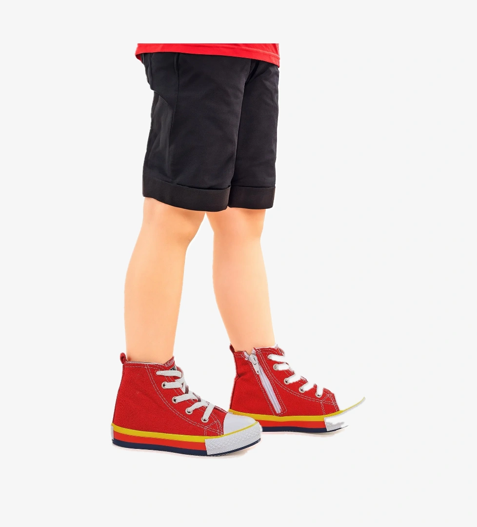 Tinna Bağcıklı Erkek Çocuk Boğazlı Keten Spor Ayakkabı Kırmızı