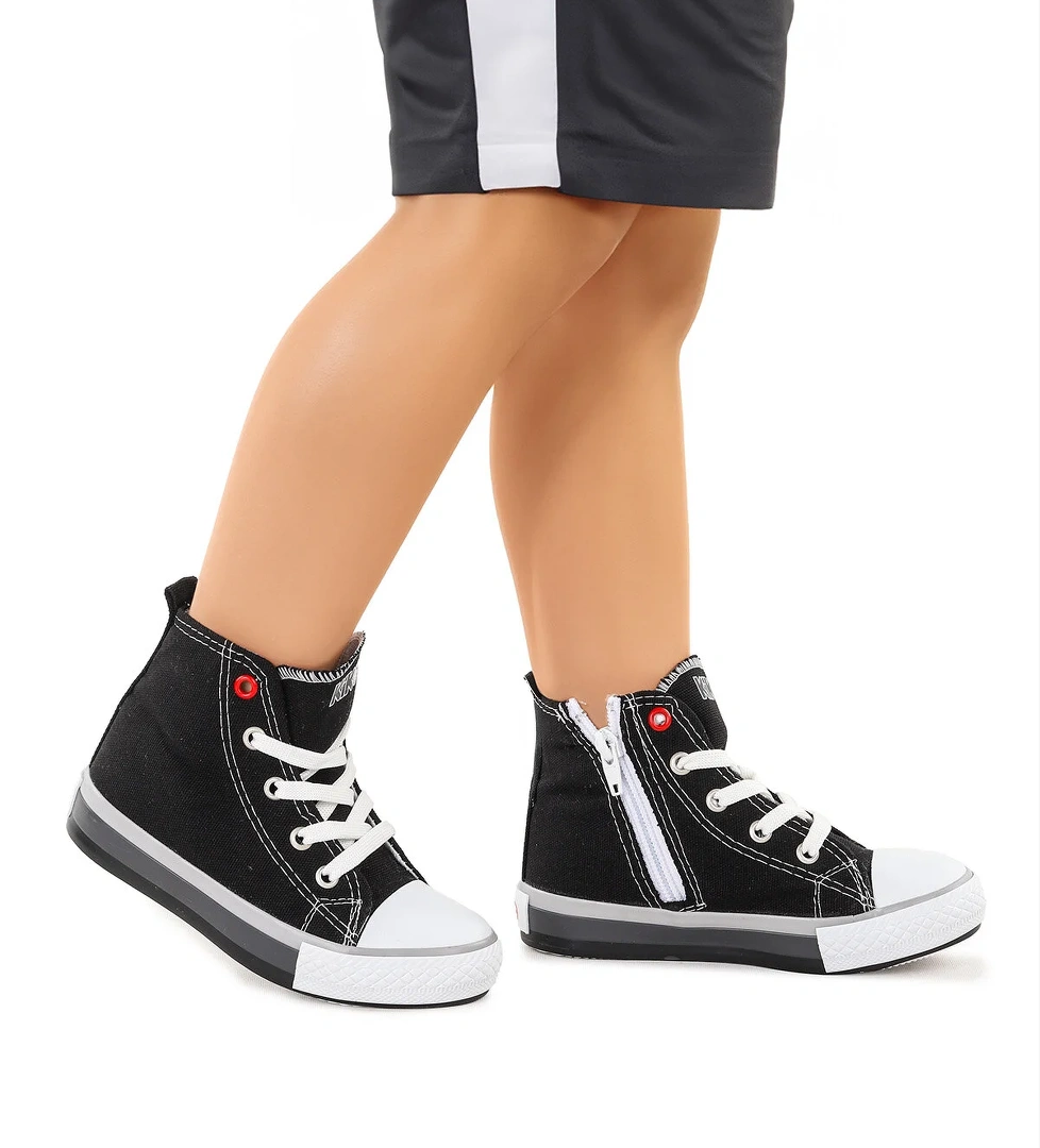 Tinna Bağcıklı Erkek Çocuk Boğazlı Keten Spor Ayakkabı Siyah