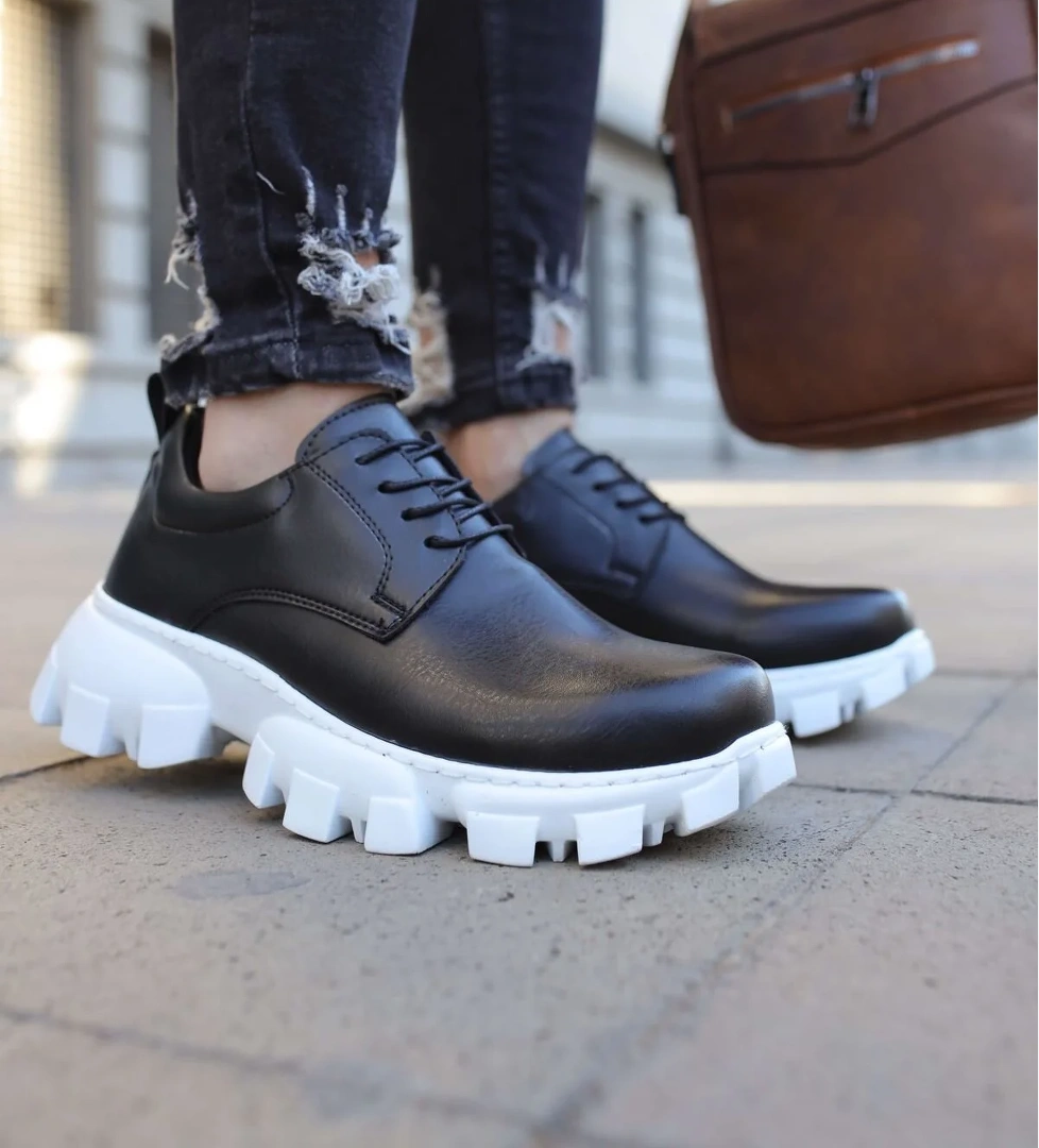 Pabucmarketi Bağcıklı Yüksek Taban Erkek Günlük Ayakkabı Siyah model görseli